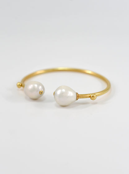 Hand Crafted Double Baroque Pearl Minimalist Bangle