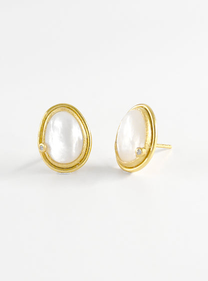 Egg Shape Mother of Pearl Stud with CZ Earring