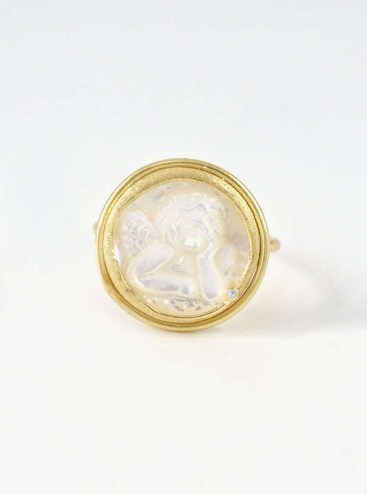 Angel Carved  Mother of Pearl Ring