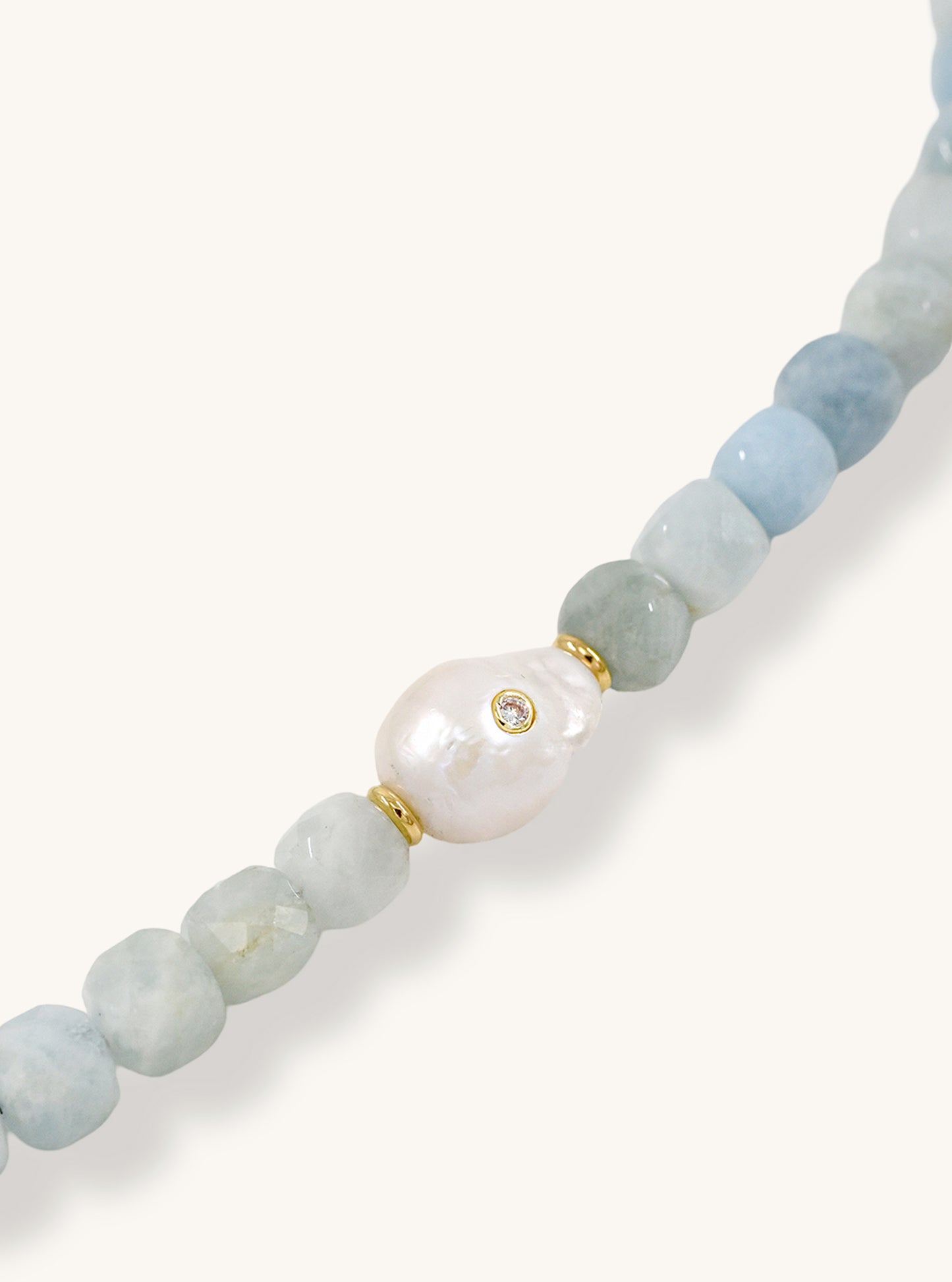 Aquamarine Necklace with Natural Baroque Pearl