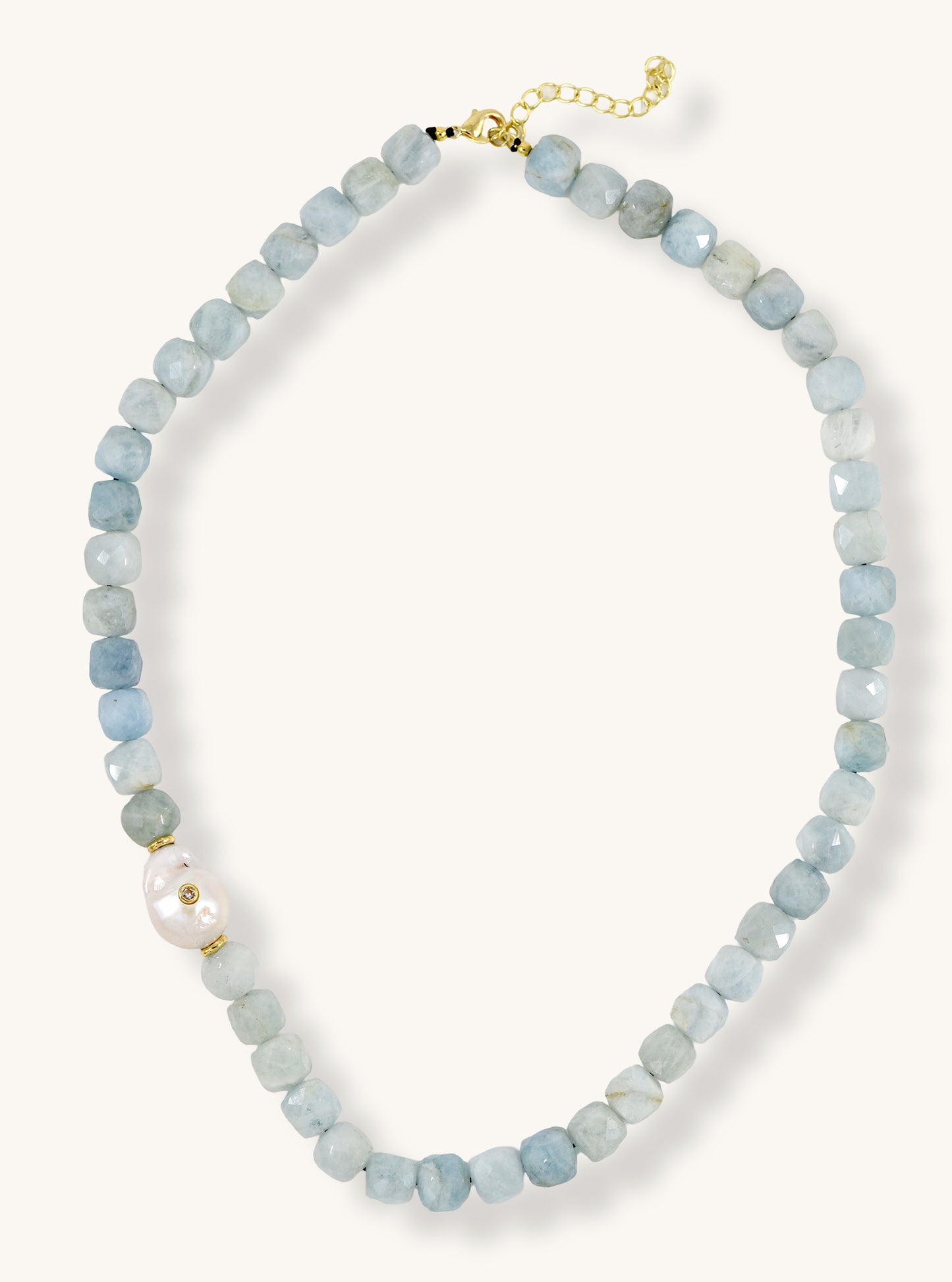 Aquamarine Necklace with Natural Baroque Pearl