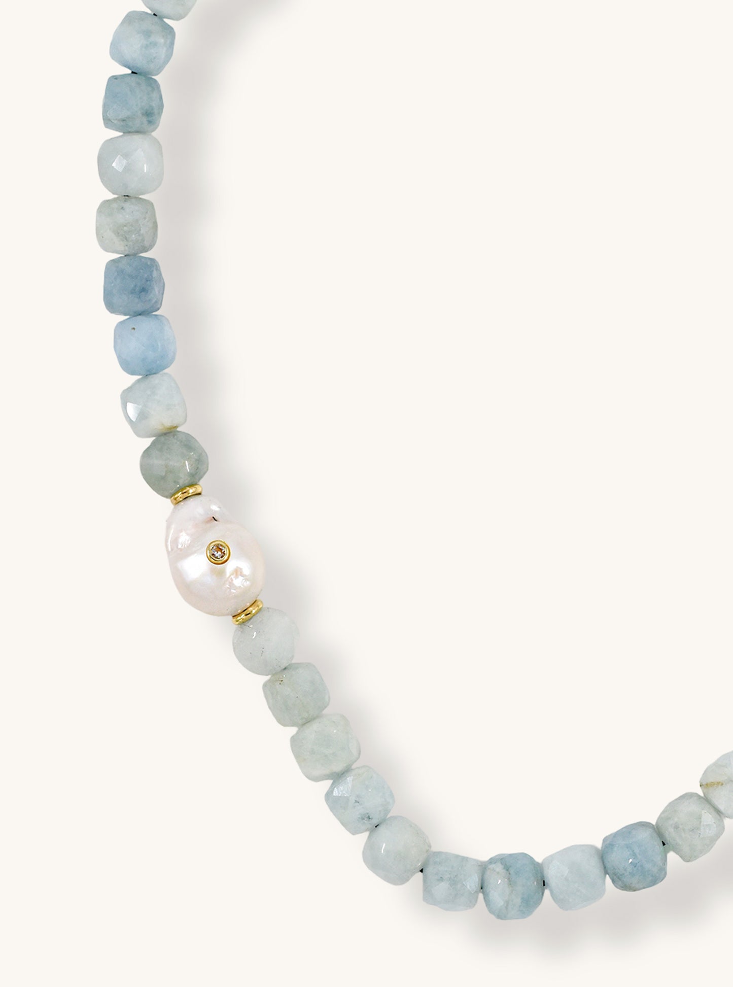 Aquamarine Necklace with Natural Baroque Pearl