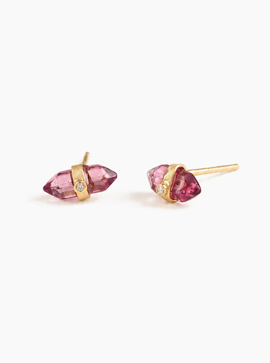 Raw Tourmaline Studs With Diamond