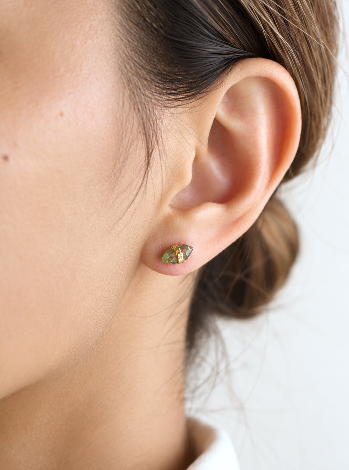 Raw Tourmaline Studs With Diamond