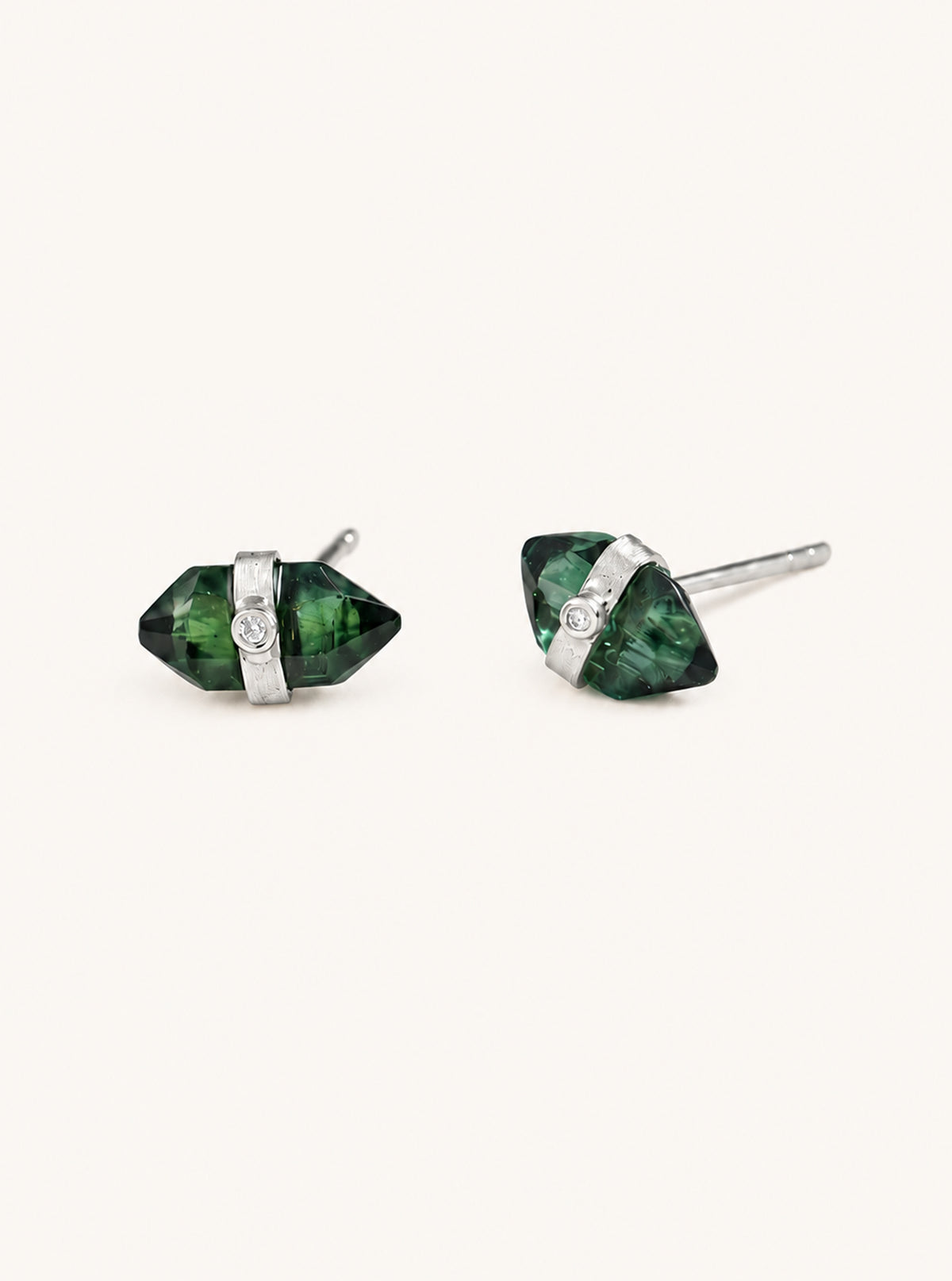 Raw Tourmaline Studs With Diamond