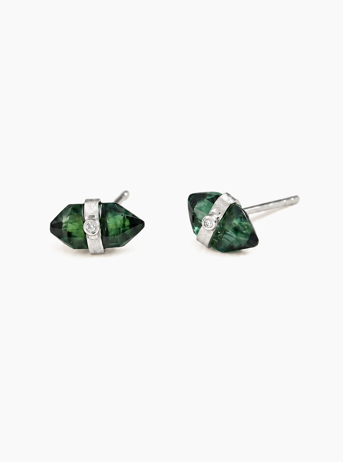 Raw Tourmaline Studs With Diamond