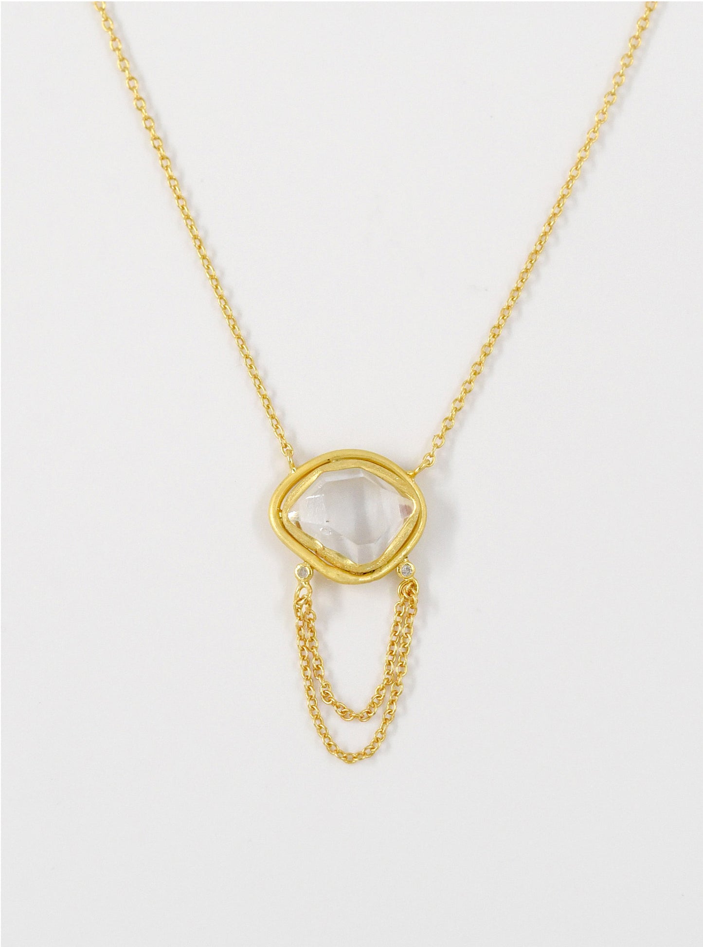 Herkimer Quartz Bar Drop Chain with Dimond Necklace
