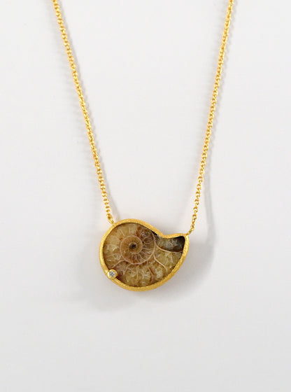 Ammonite Necklace with Genuine Diamond