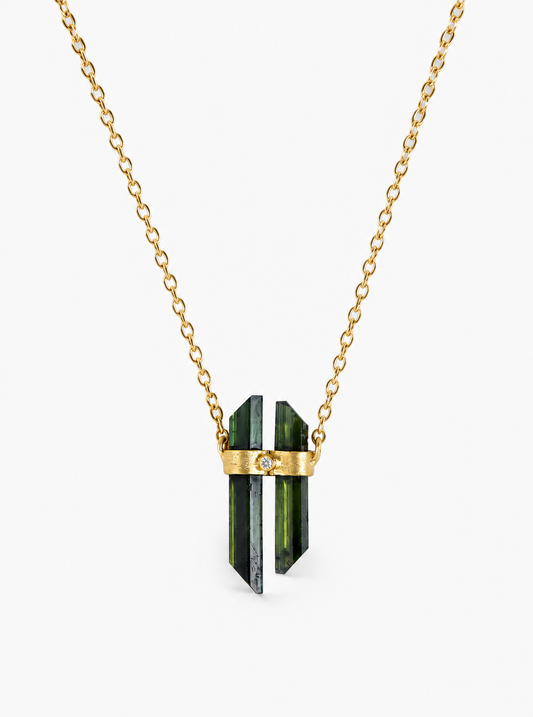 Tourmaline Dagger Necklace With Diamond