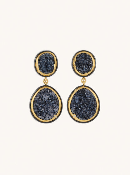 Double Drop Druzy Earrings With CZ