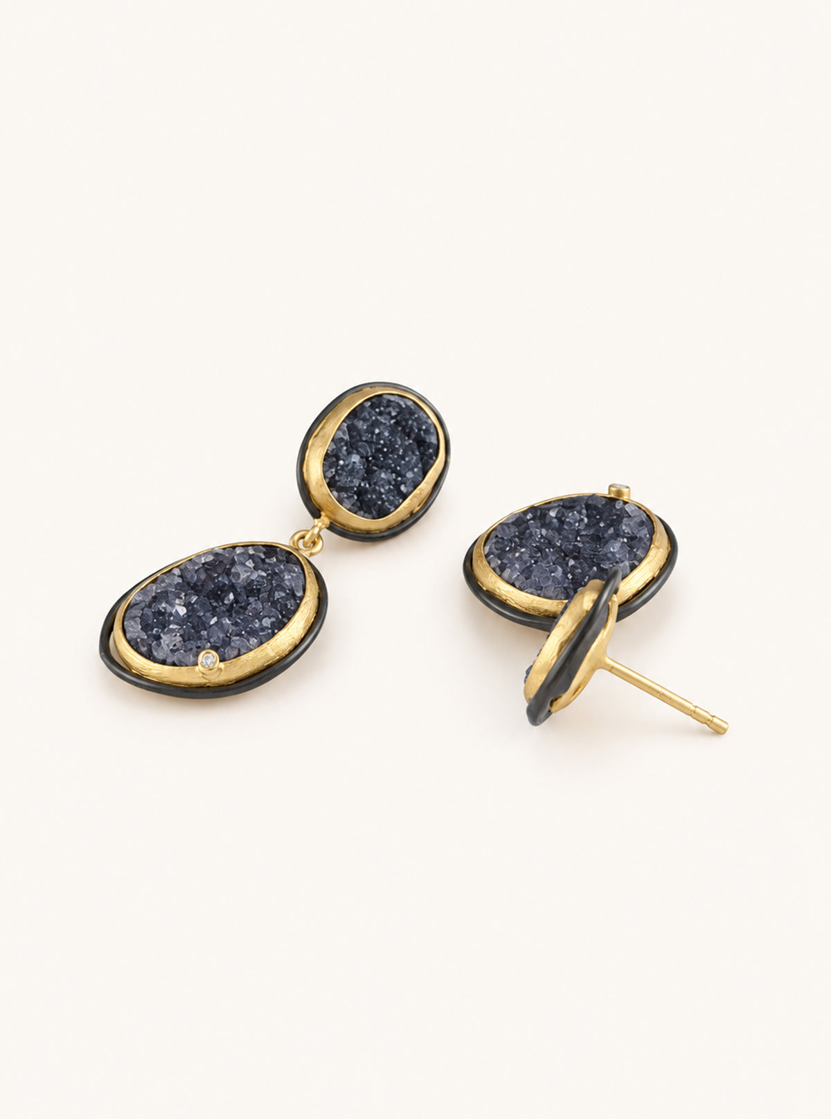 Double Drop Druzy Earrings With CZ