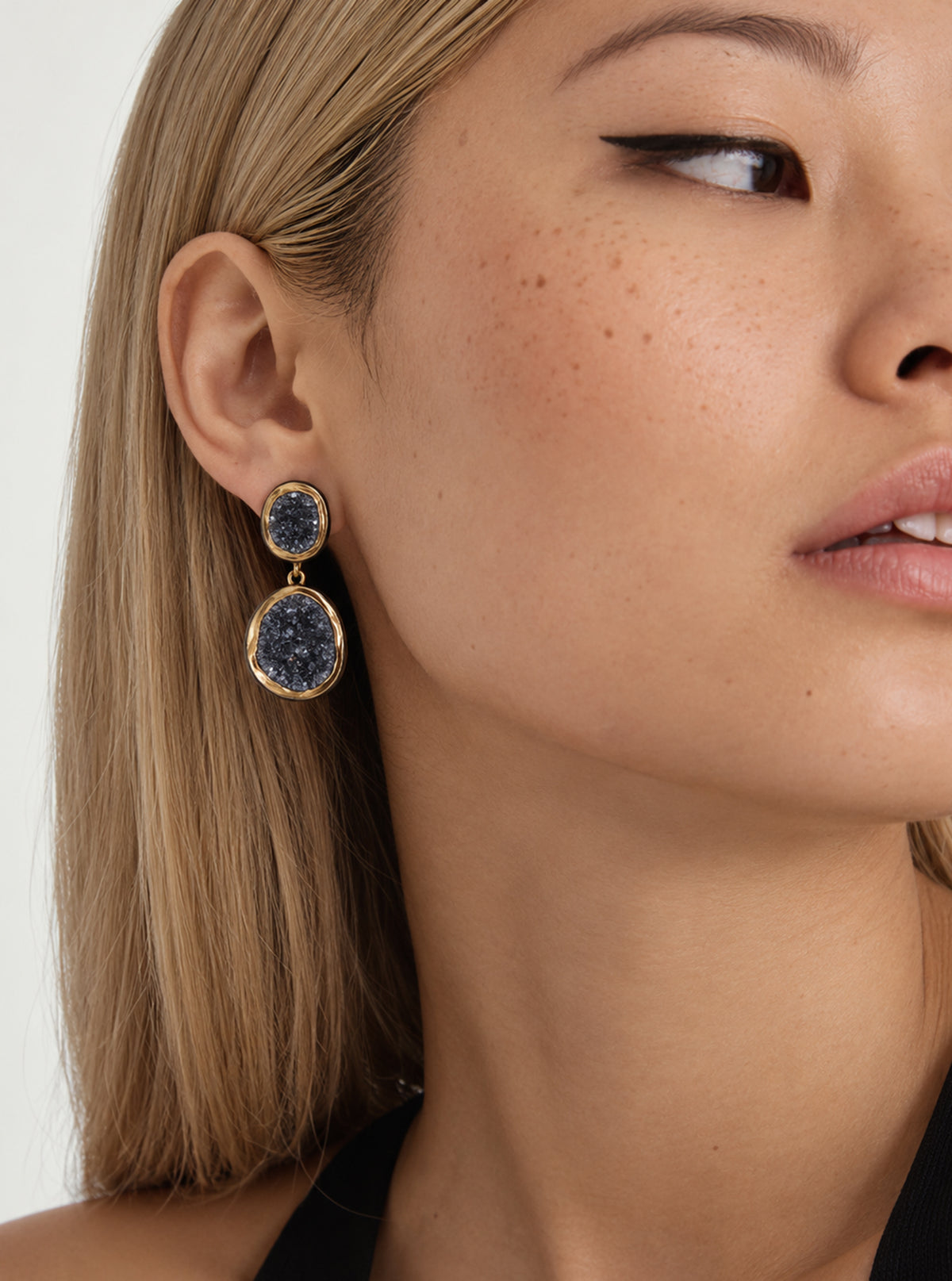 Double Drop Druzy Earrings With CZ