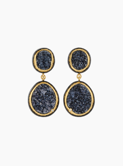 Double Drop Druzy Earrings With CZ