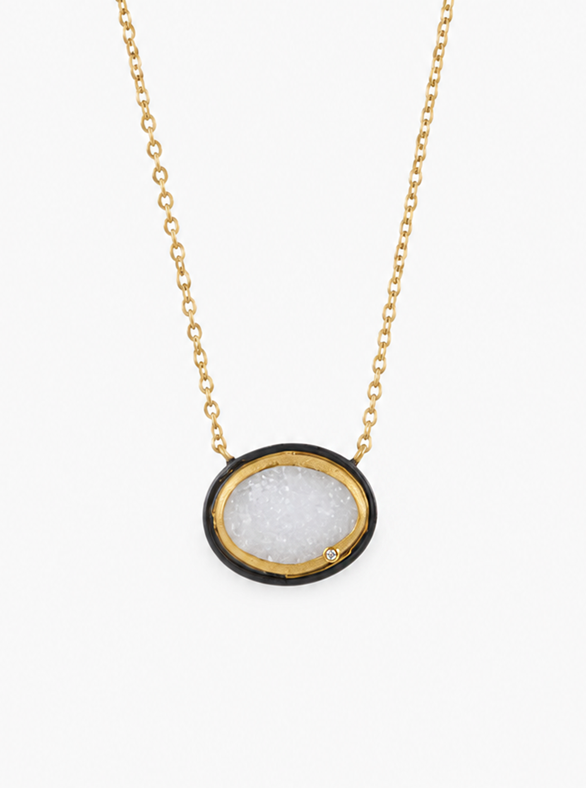 Oval Druzy Necklace With Diamond