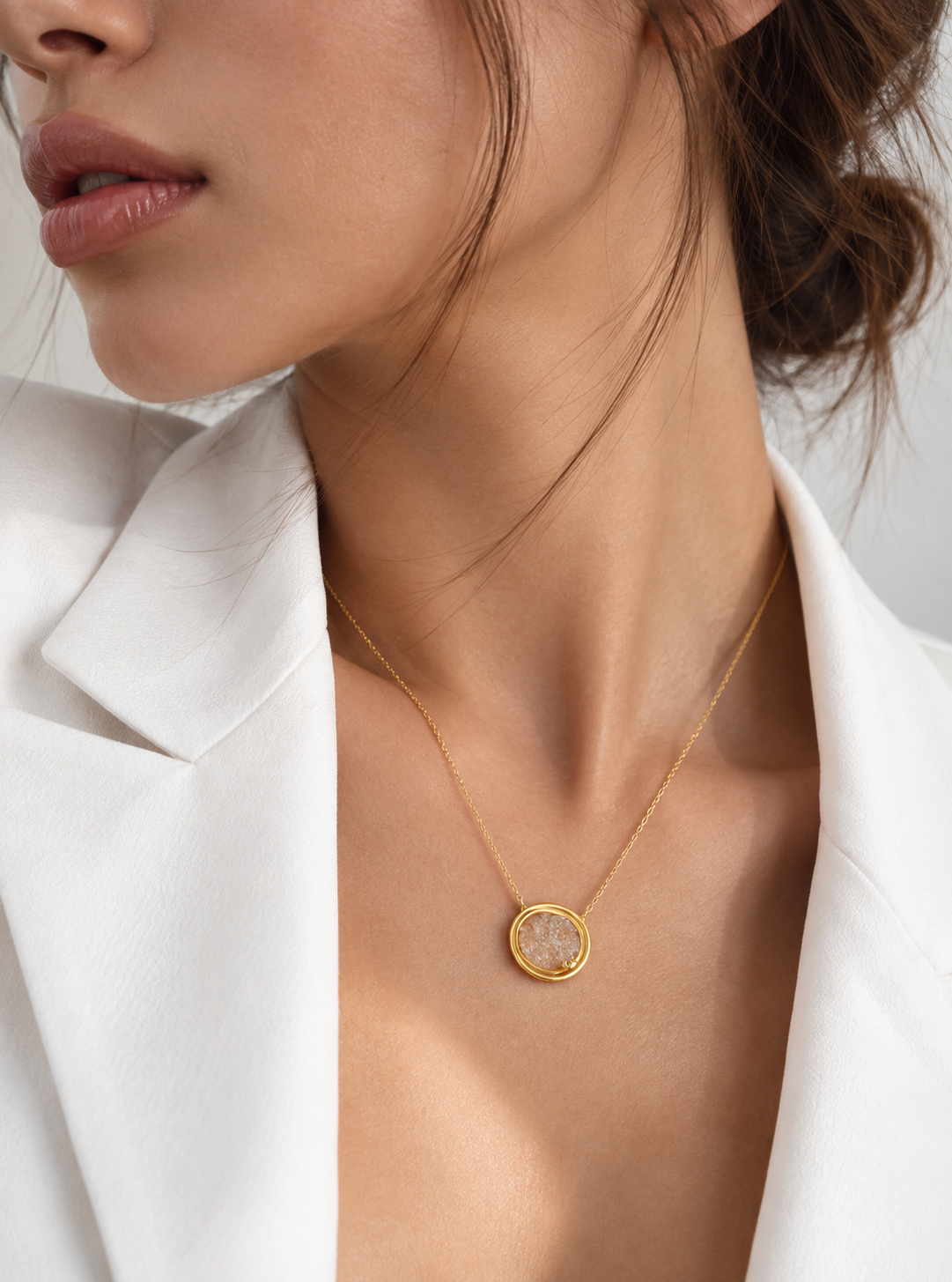 Oval Druzy Necklace With Diamond