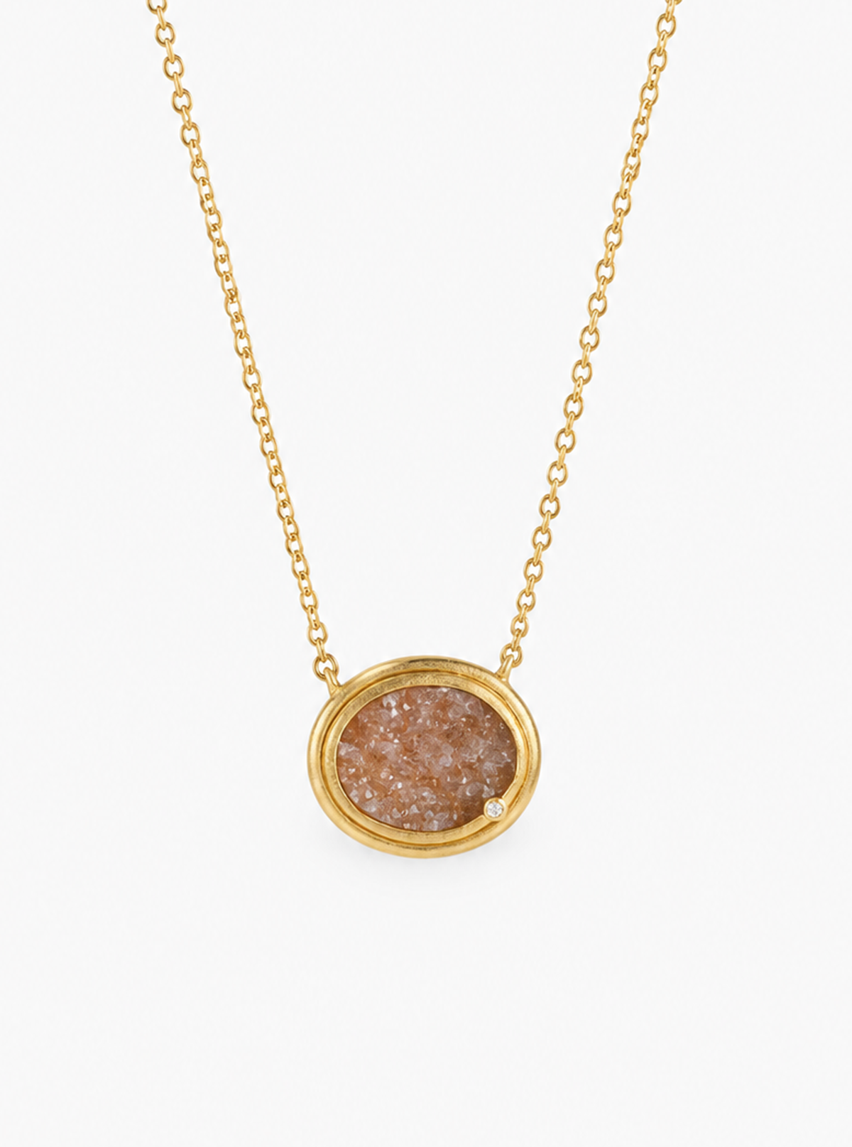 Oval Druzy Necklace With Diamond