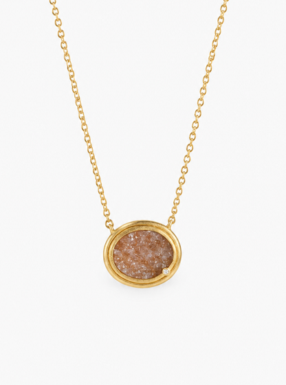 Oval Druzy Necklace With Diamond