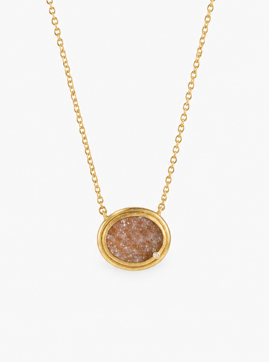 Oval Druzy Necklace With Diamond