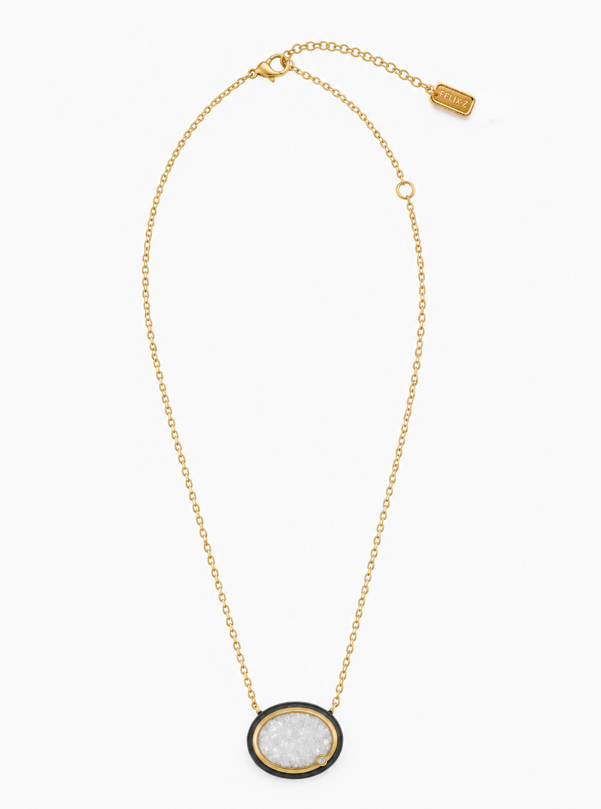 Oval Druzy Necklace With Diamond