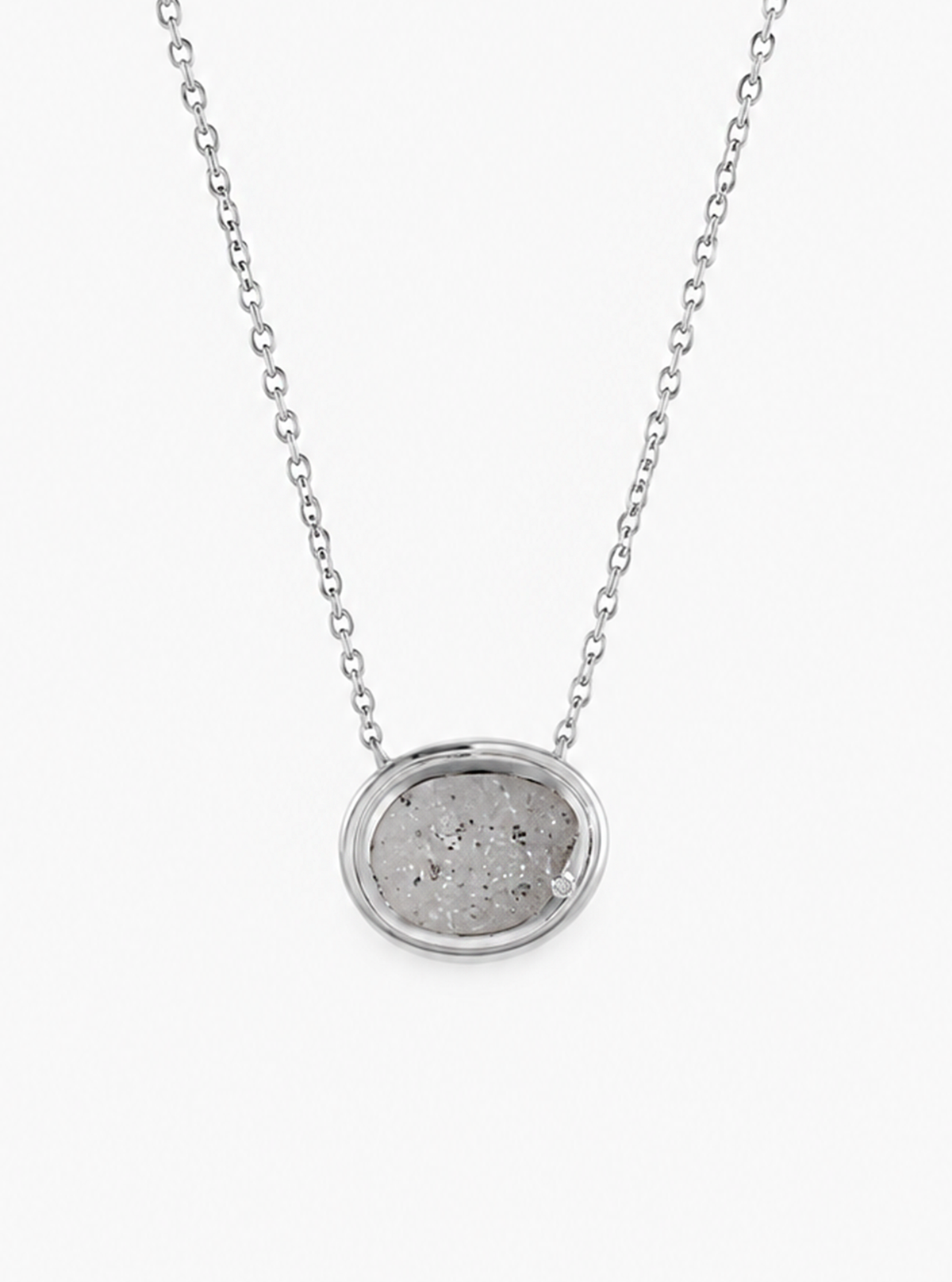 Oval Druzy Necklace With Diamond