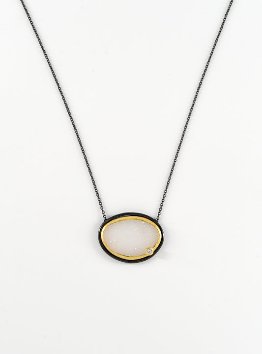 Oval  Druzy Necklace with CZ