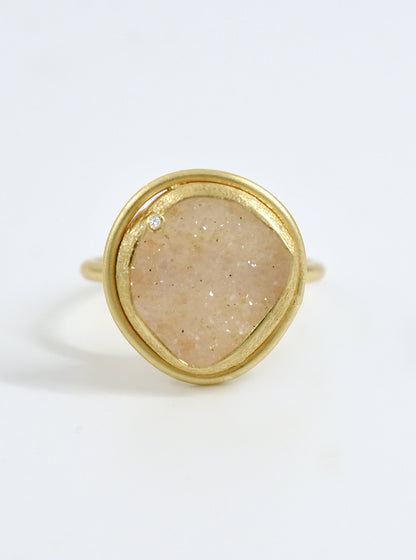 Small Egg Shape Druzy with Diamond Ring