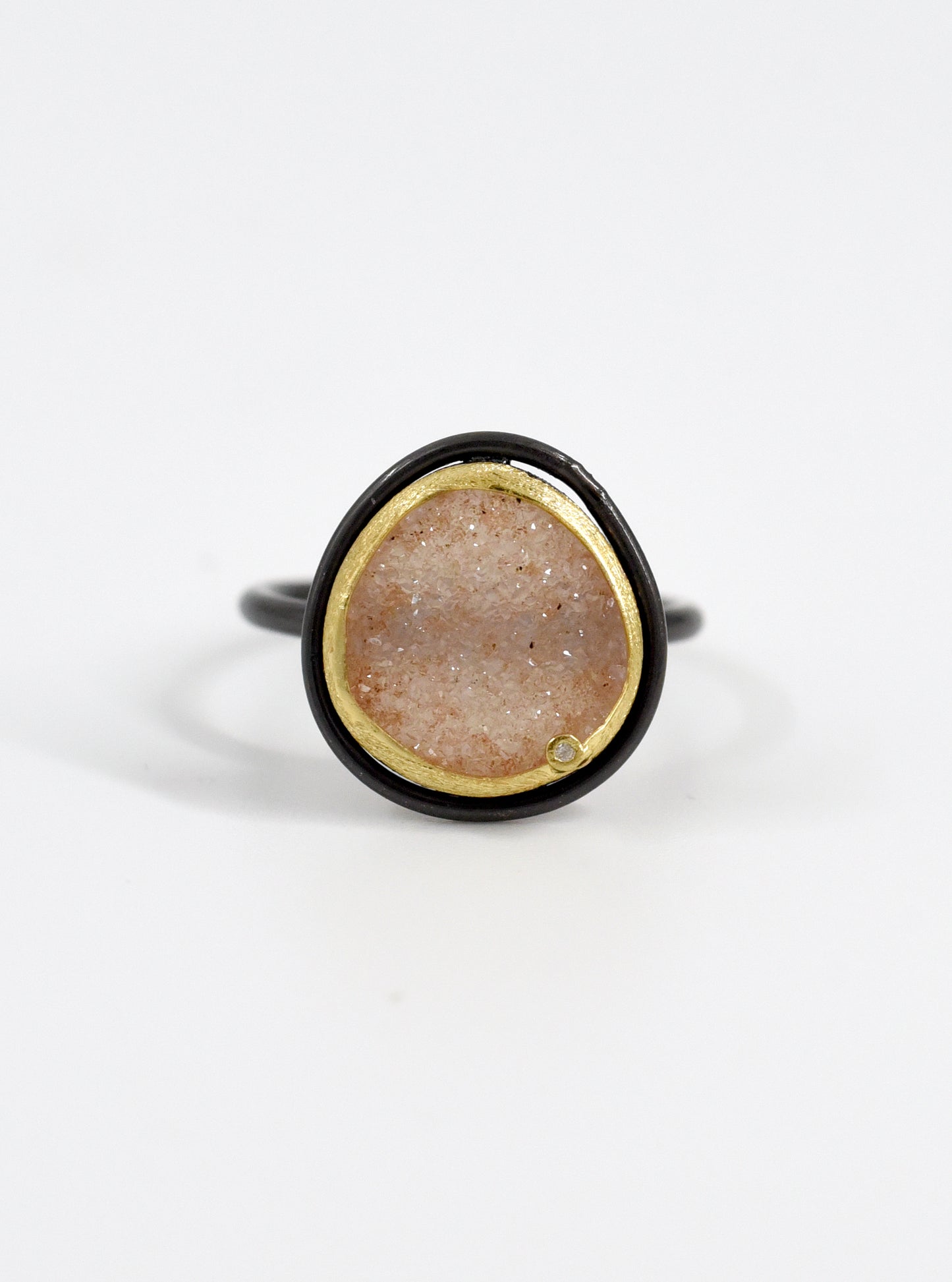 Small Egg Shape Druzy with Diamond Ring