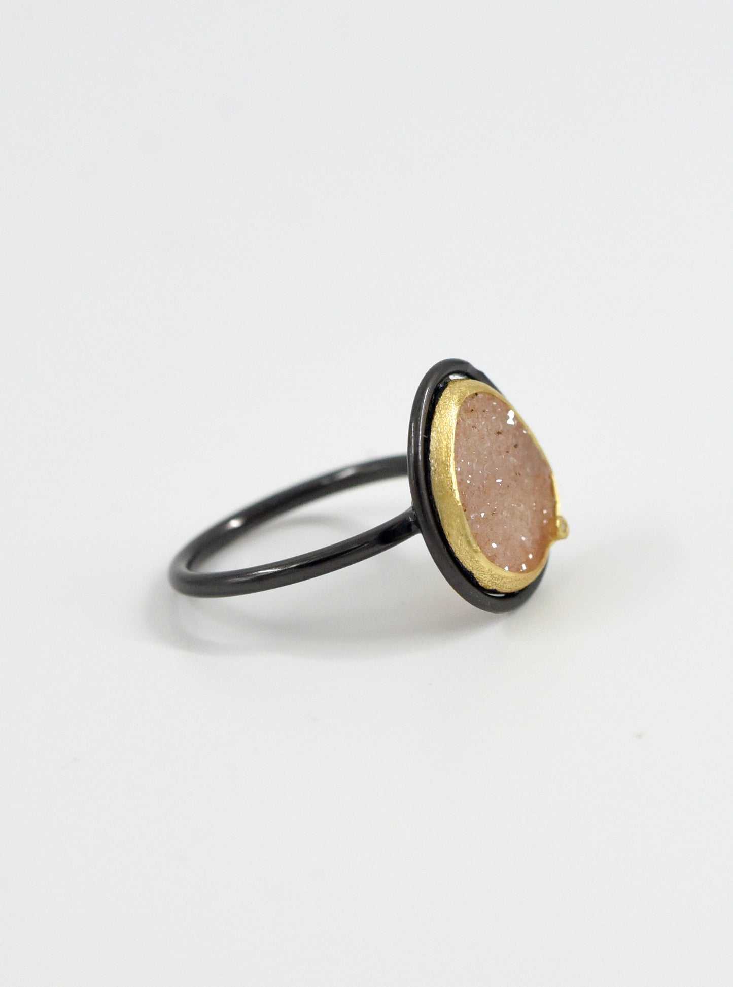 Small Egg Shape Druzy with Diamond Ring