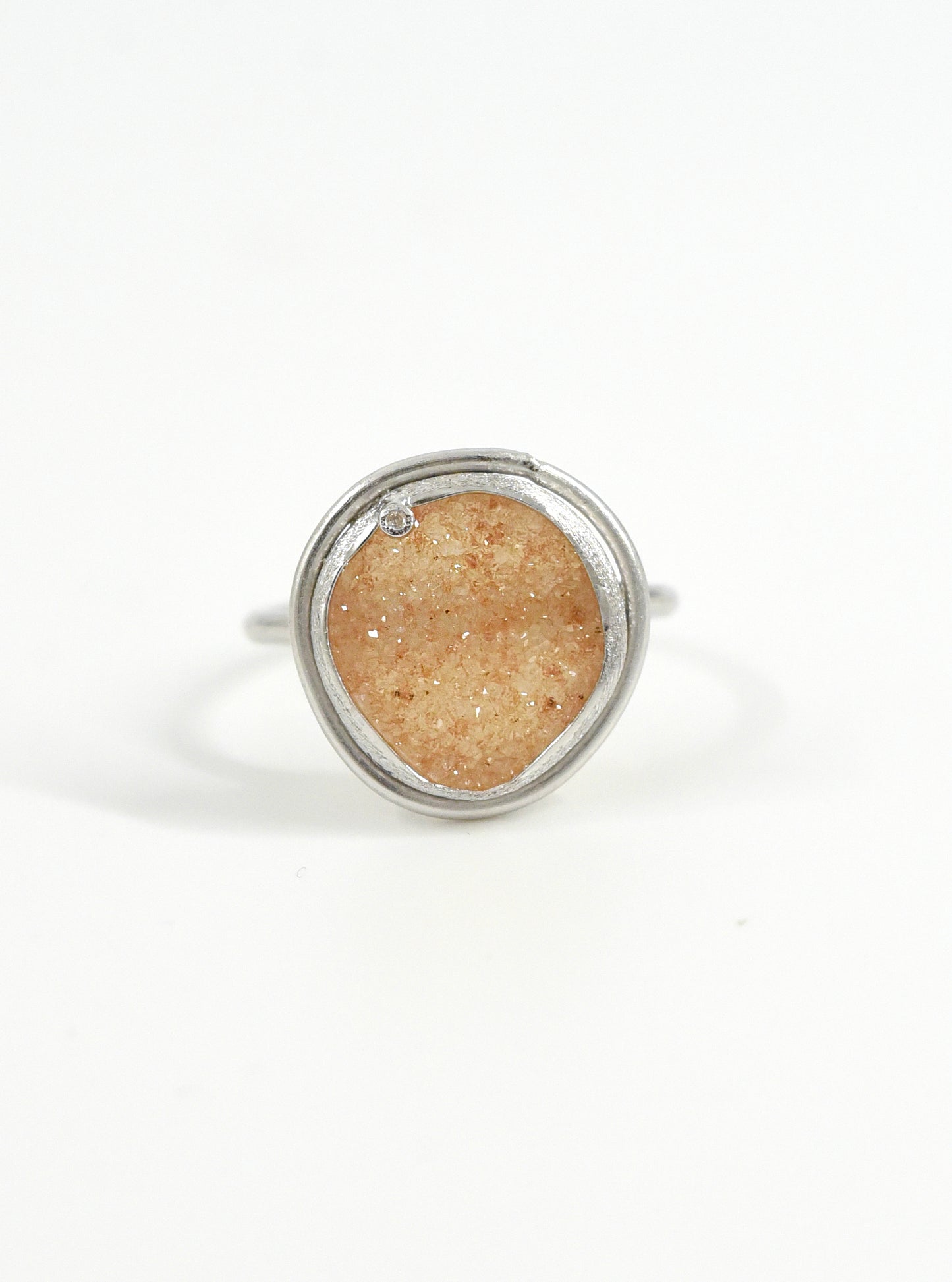 Small Egg Shape Druzy with Diamond Ring