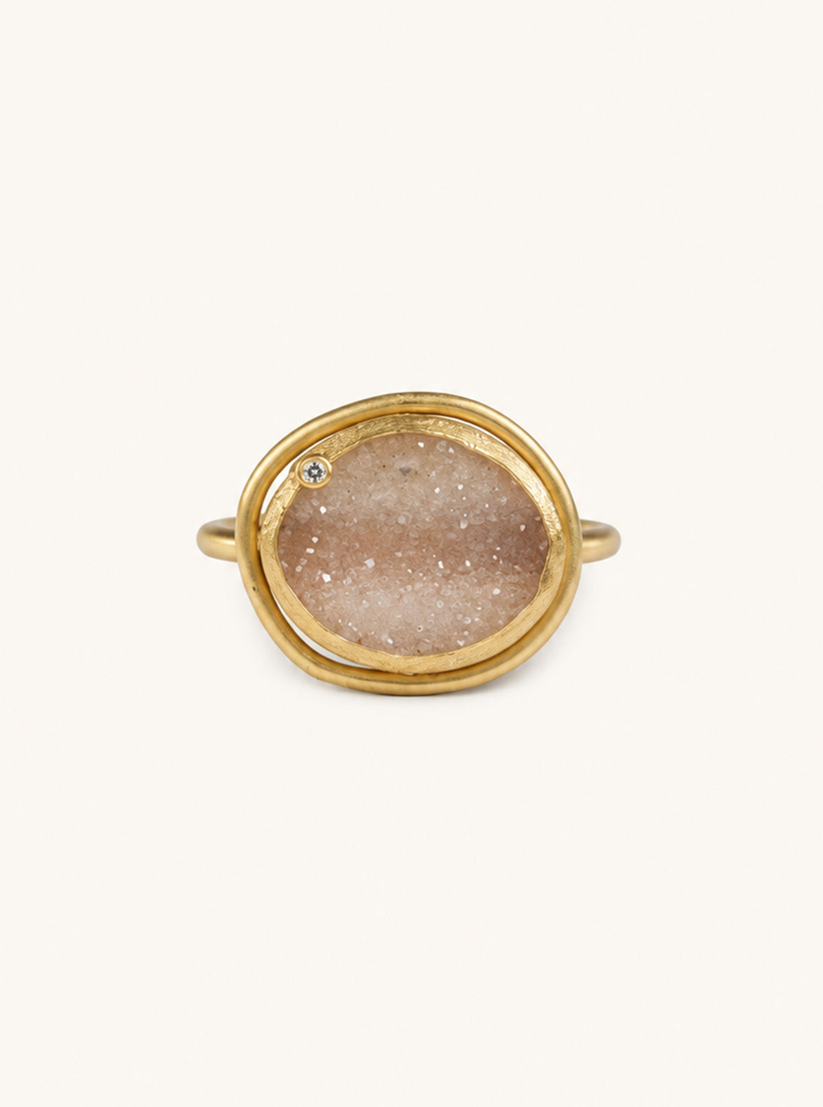 Oval Druzy Ring With Diamond