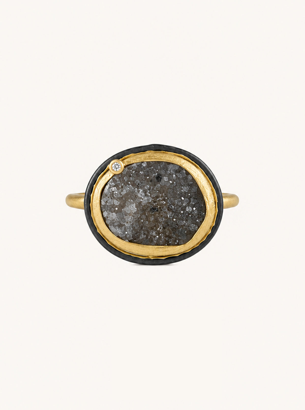 Oval Druzy Ring With Diamond
