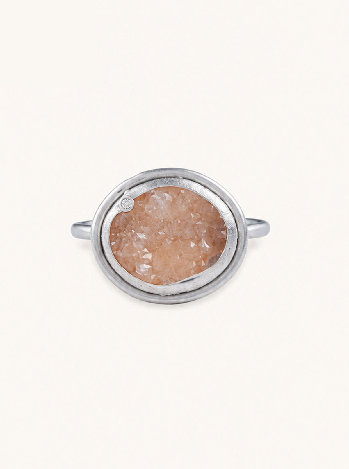 Oval Druzy Ring With Diamond
