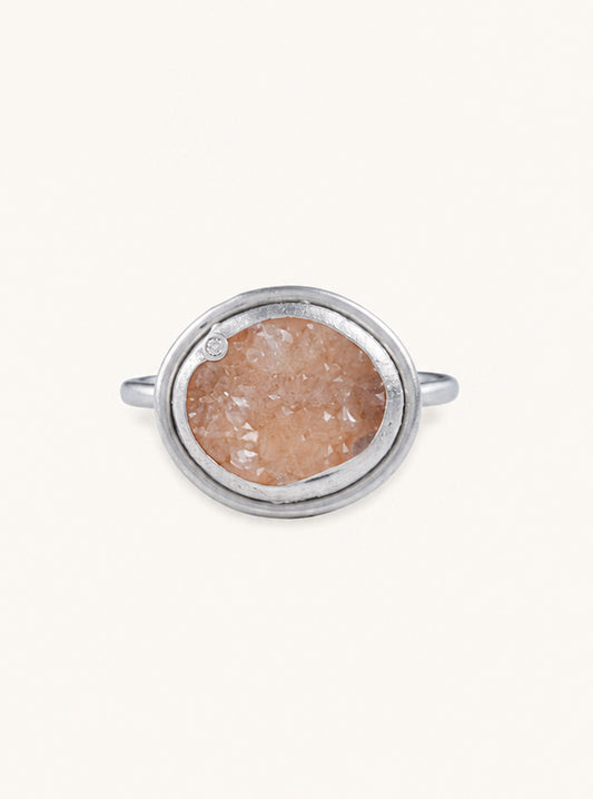Oval Druzy Ring With Diamond