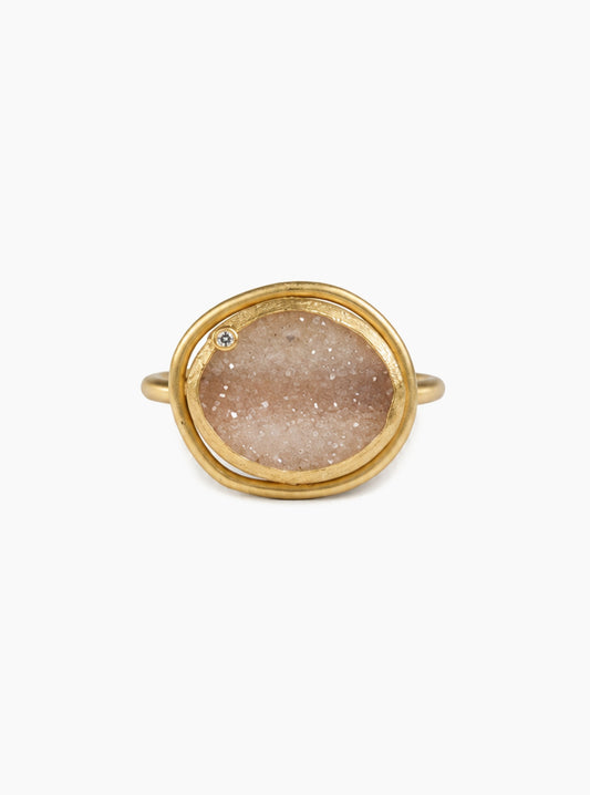 Oval Druzy Ring With Diamond