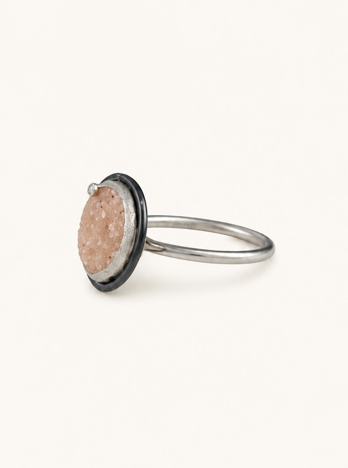 Oval Druzy Ring With Diamond