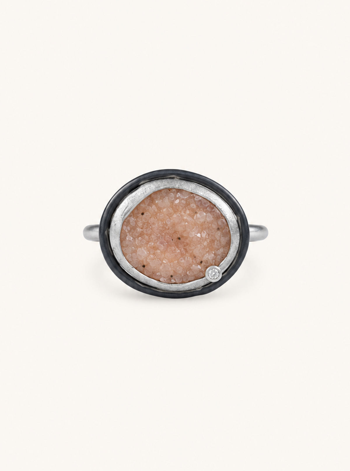 Oval Druzy Ring With Diamond