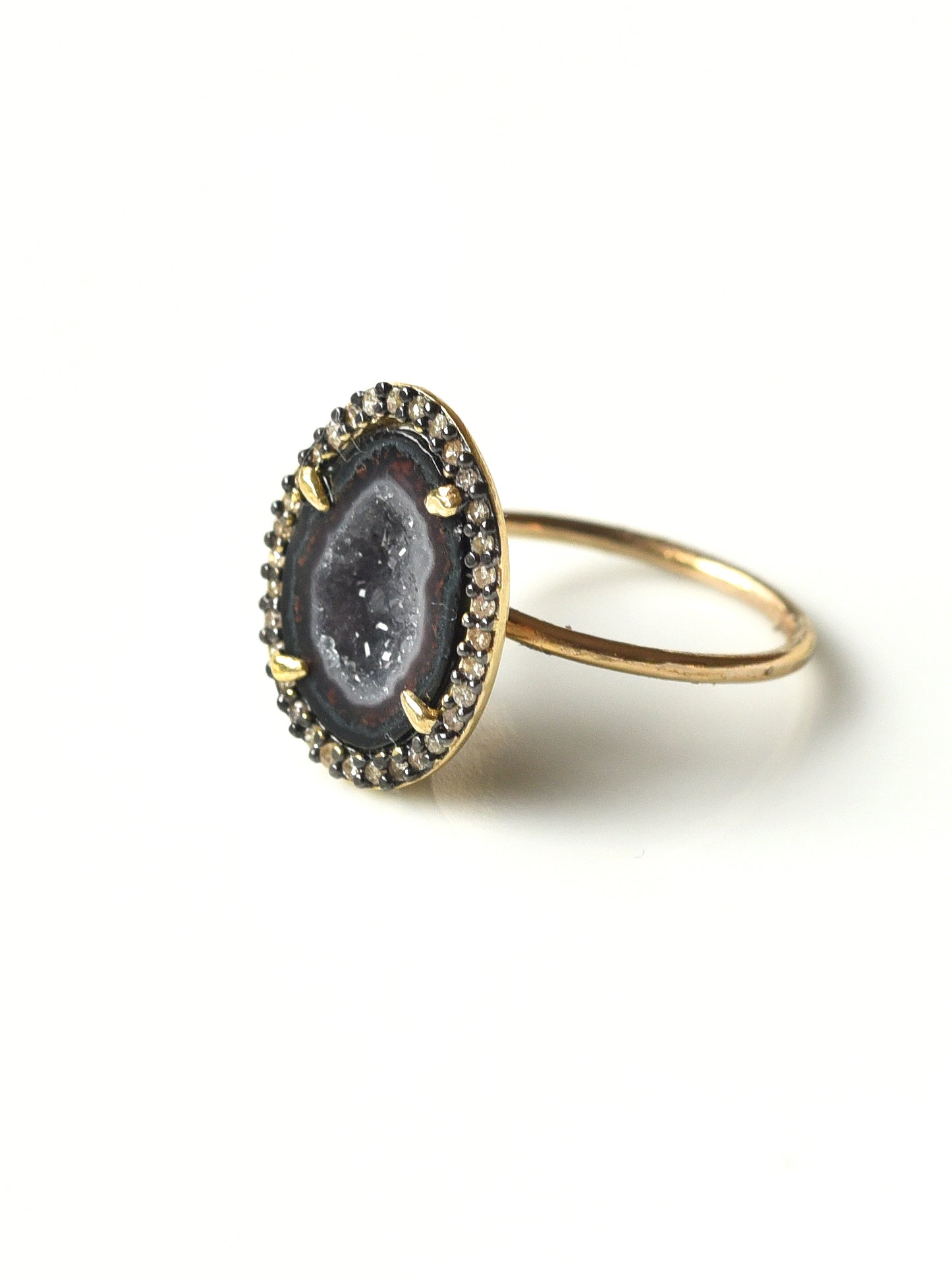 18K Gold Geode with Pave Champagne Color Diamond Ring