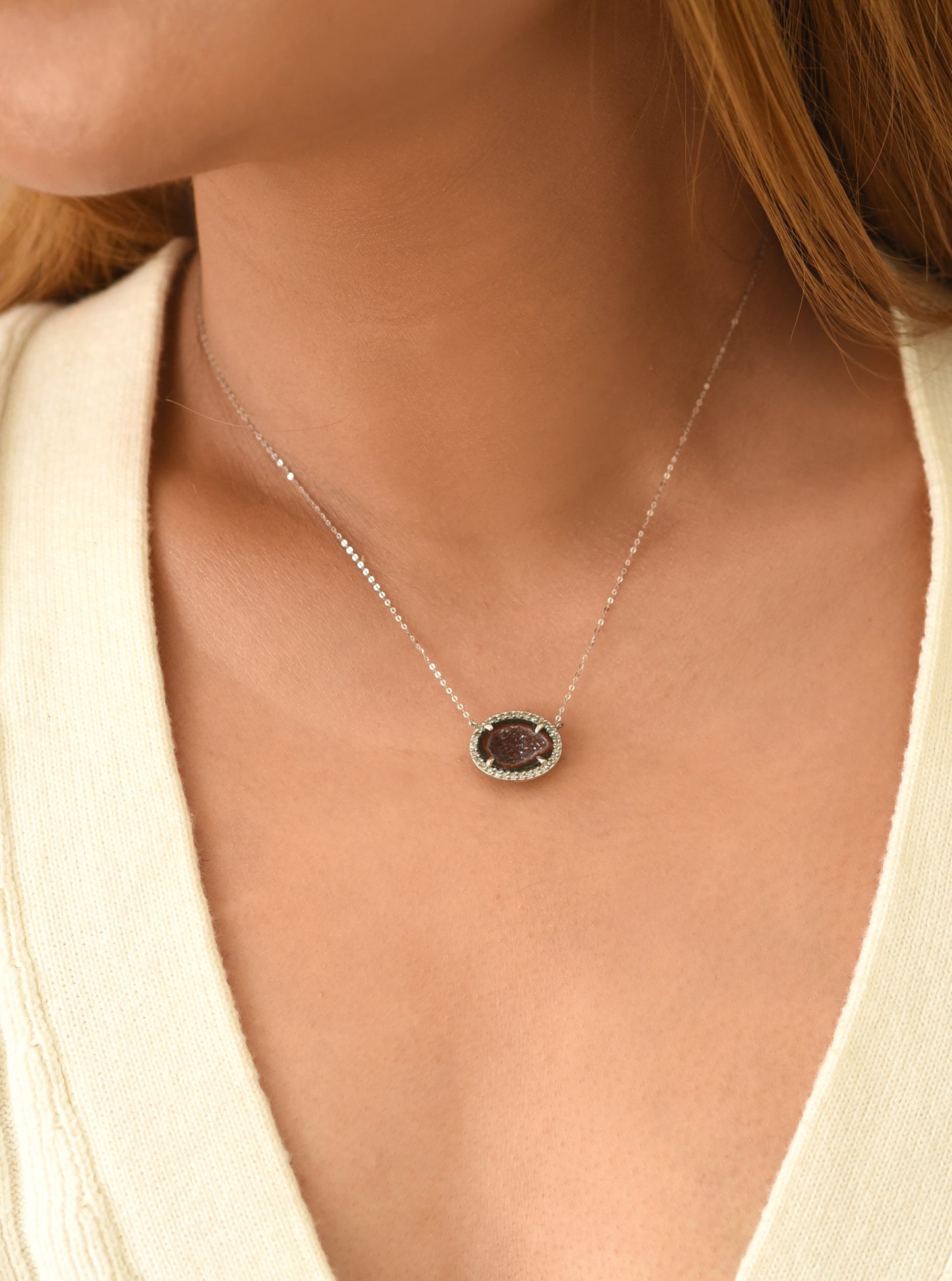 18k White Gold Geode Necklace with Diamond