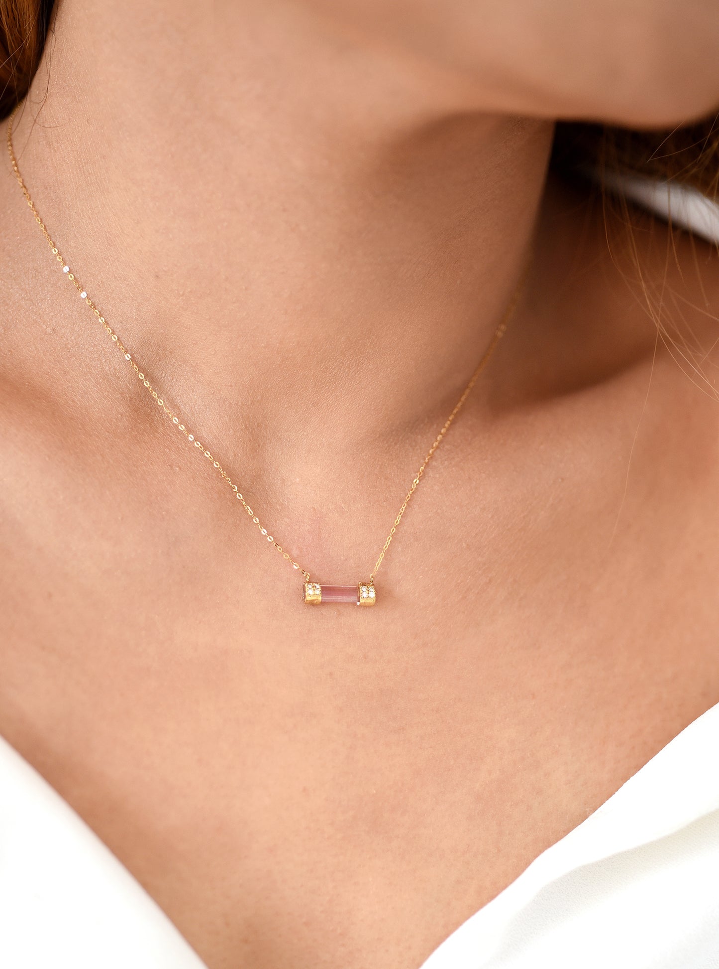 18K Gold Tourmaline Necklace with Diamond
