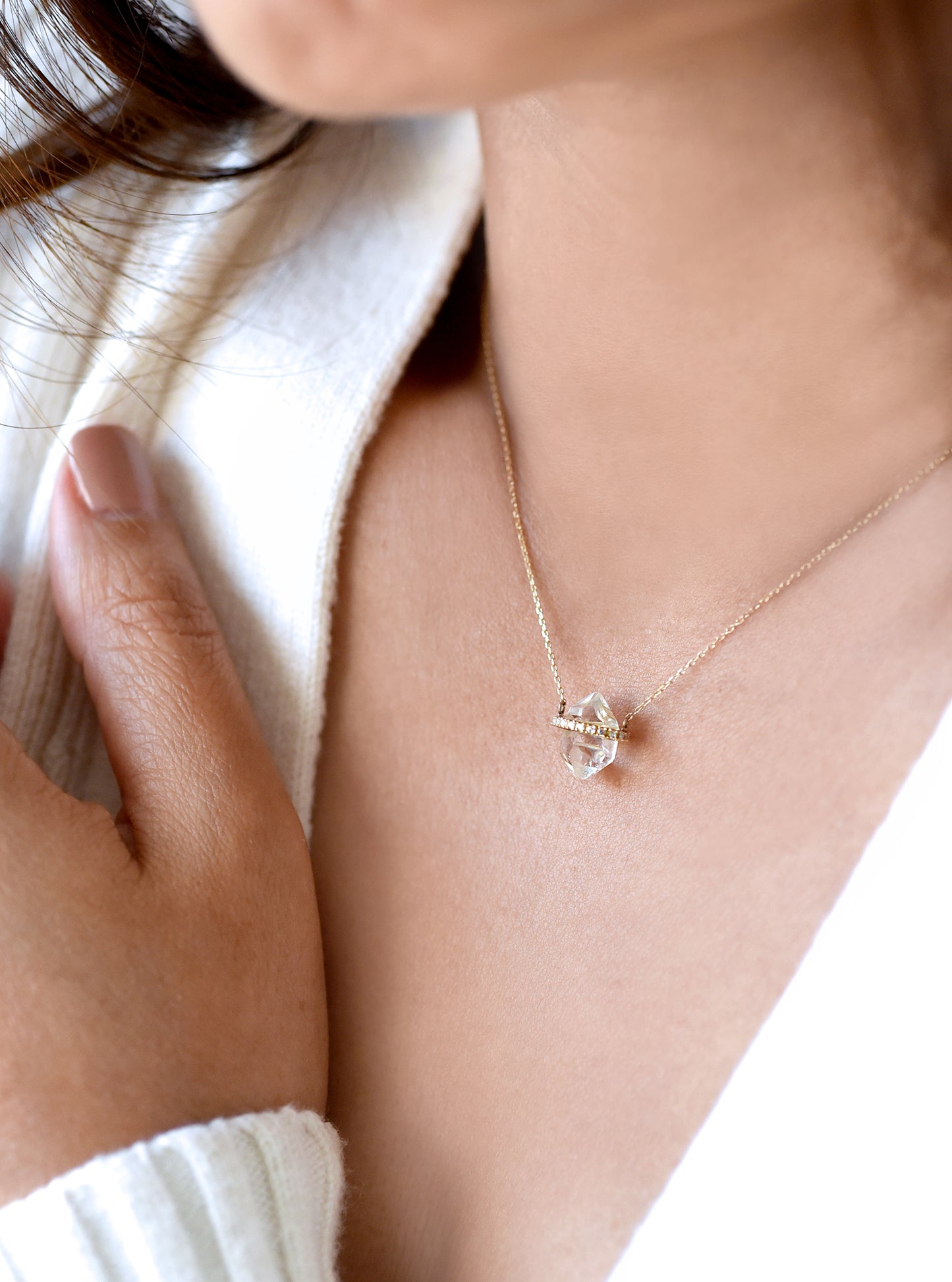 18k Solid Gold Herkimer Diamond Necklace