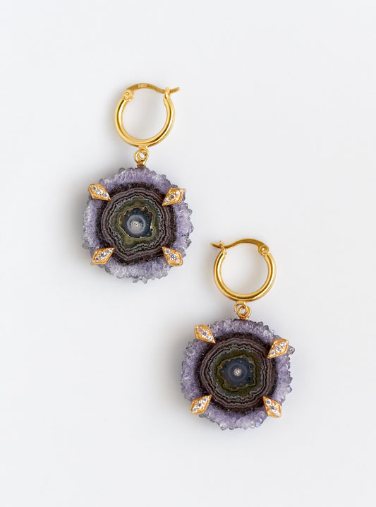 Amethyst Stalactite Flower Hoop Earrings