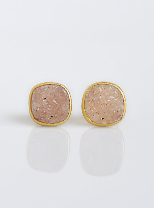 Shining Druzy Cushion Stud Earrings