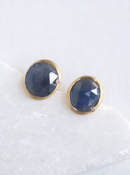 Natural Oval Sapphire with Diamond Stud Earrings