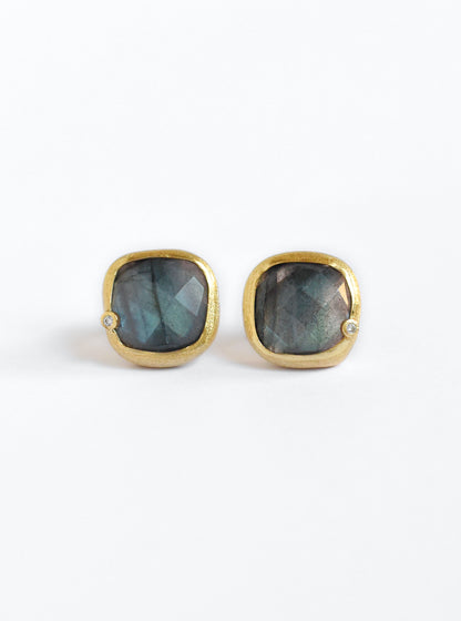 Natural Gemstone with CZ Cushion Earring