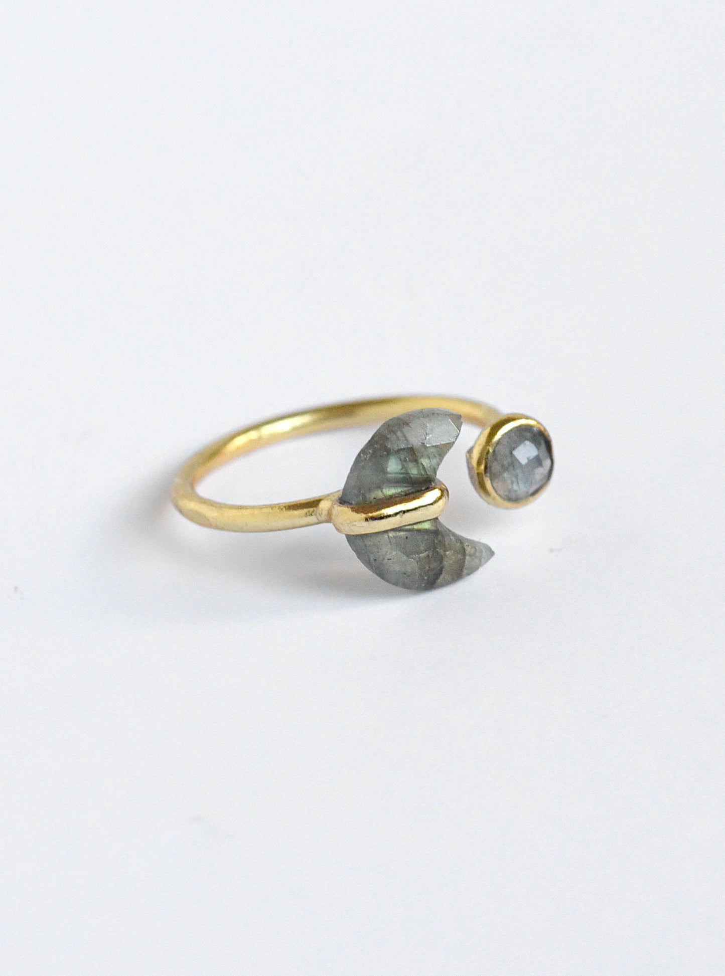 Adjustable Crescent and Round Double Stone Ring