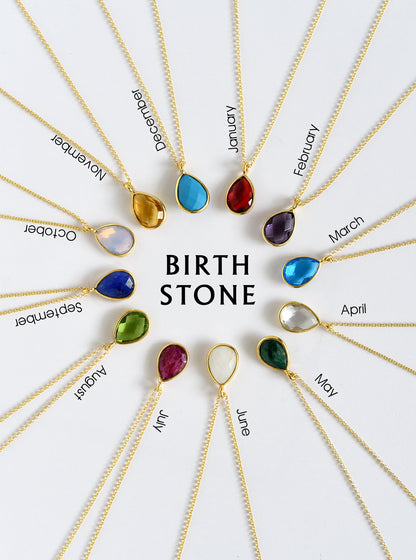 Birthstone with Initial Teardrop Gemstone Necklace