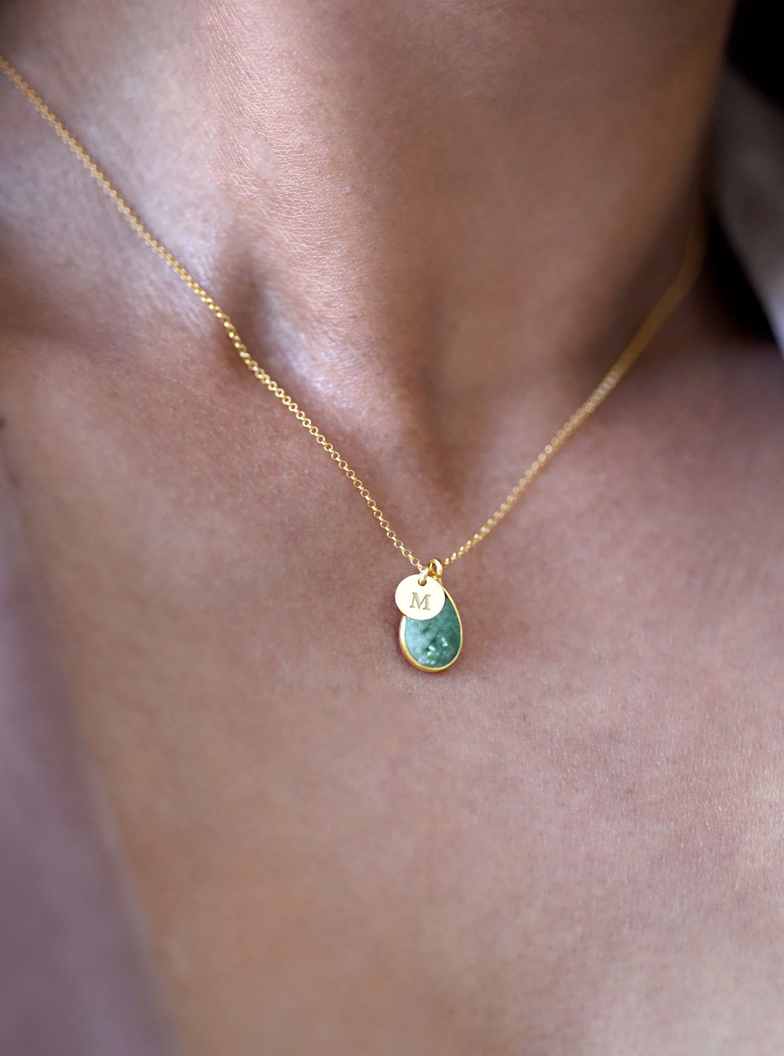 Oval Initial Gemstone Necklace, Gold initial necklace, initial pendant  necklace, bridesmaid gift, birthstone necklace, natural gemstone