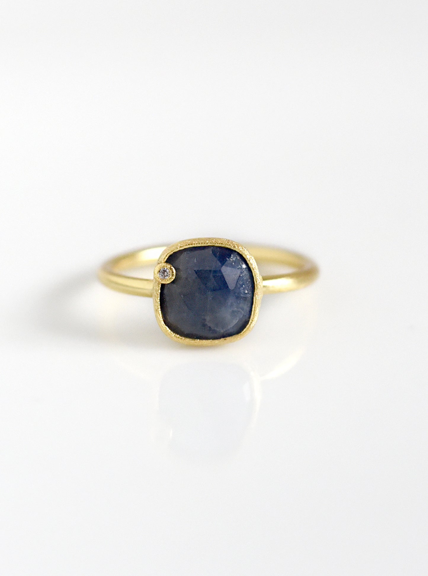 Small Natural Sapphire with Diamond Cushion Ring