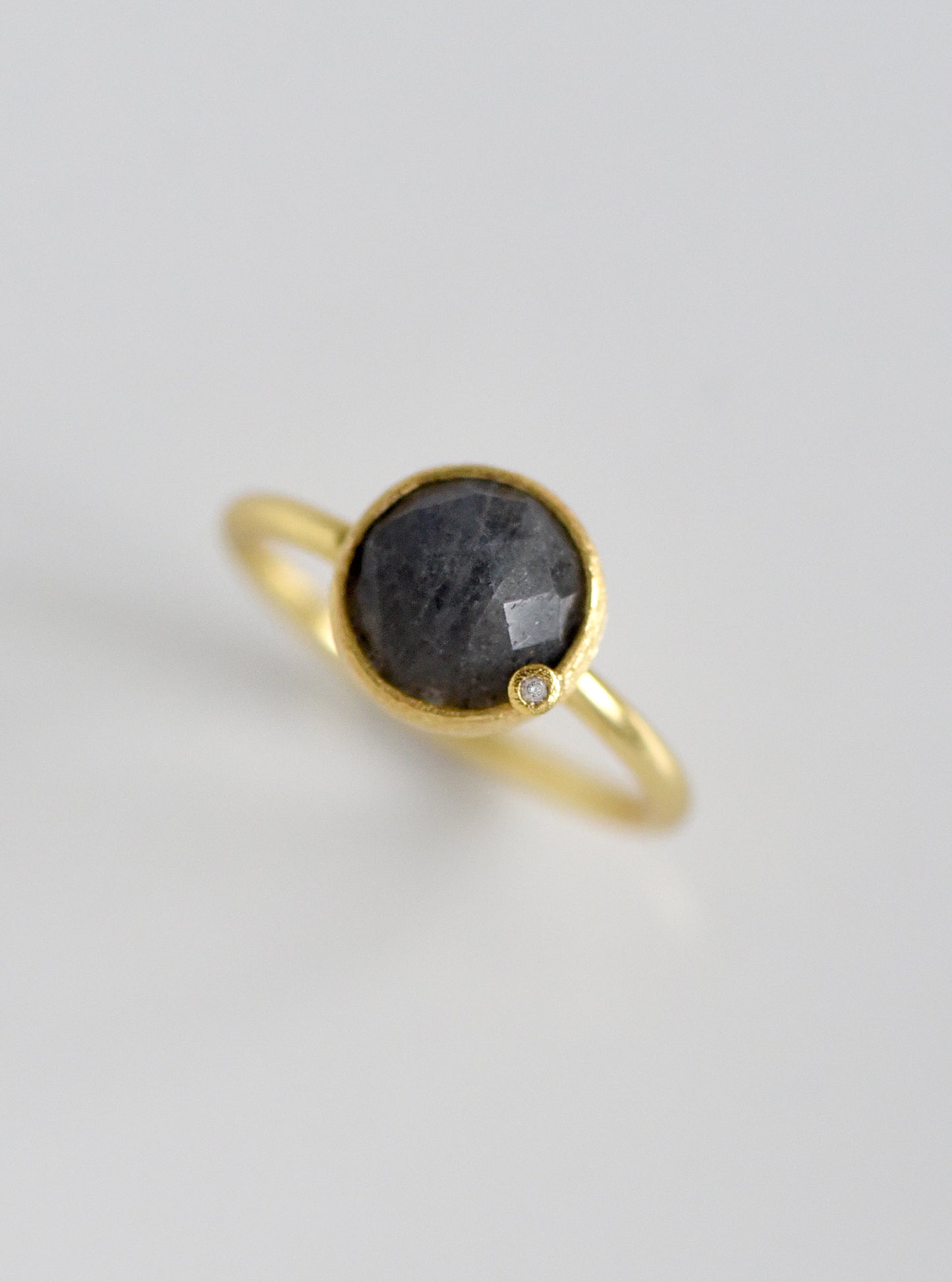 Small Natural Sapphire with Diamond Round Ring