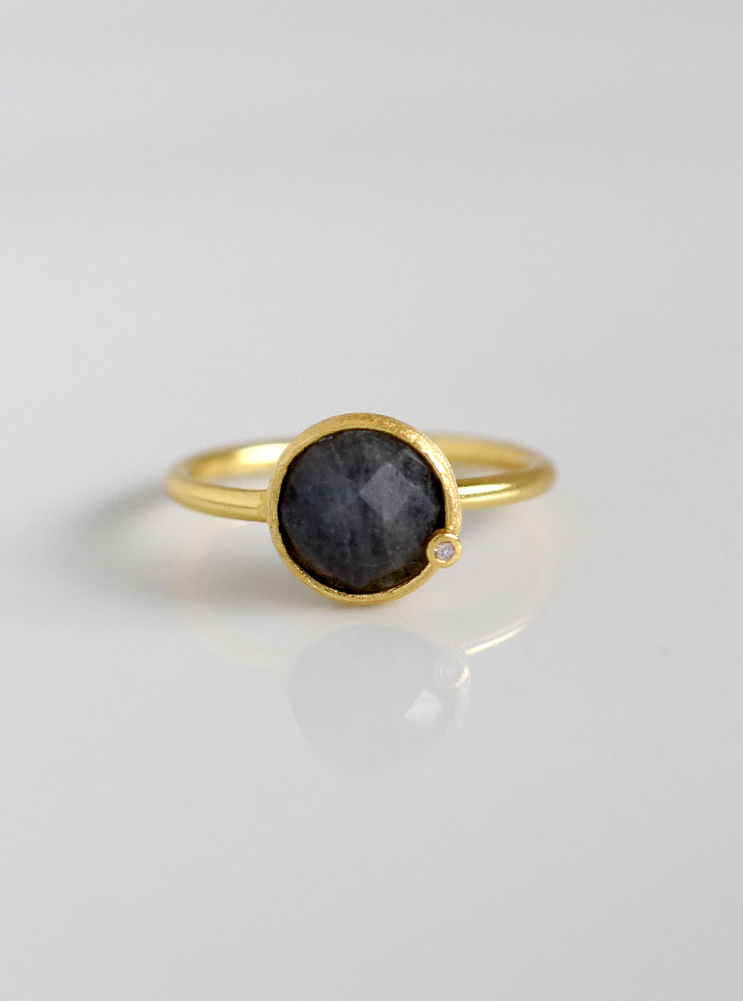 Small Natural Sapphire with Diamond Round Ring